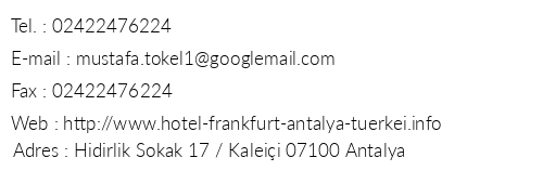 Hotel Frankfurt telefon numaralar, faks, e-mail, posta adresi ve iletiim bilgileri